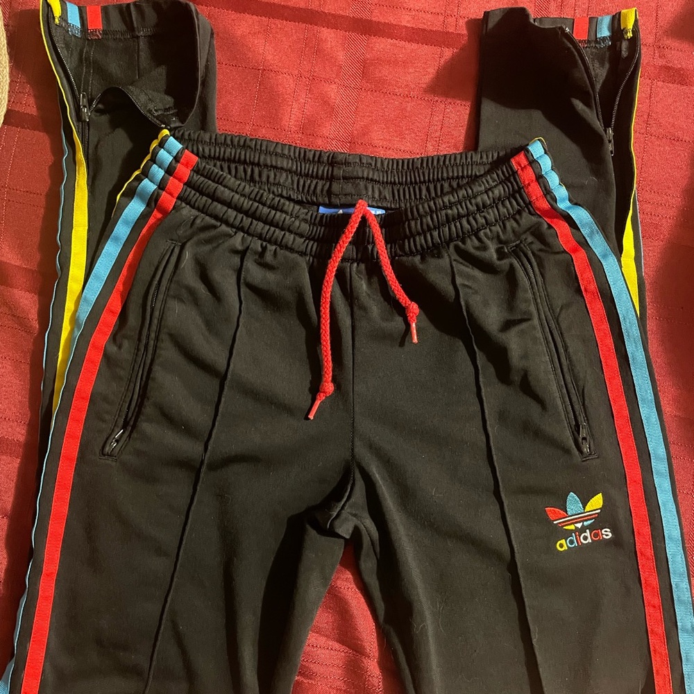 Adidas  Black Joggers with Colorful Stripes